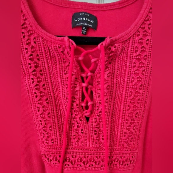 Lucky Brand Women's Red Thermal Long Sleeve Lace-Up Top Size XL - Picture 3 of 6